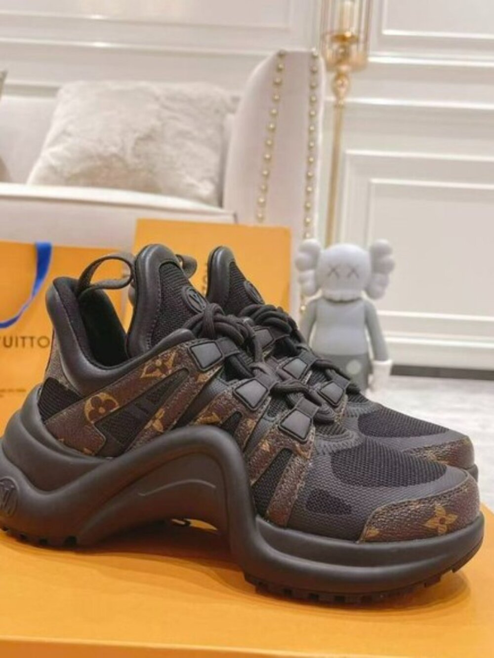 Louis Vuitton Monogram Black and Brown Sneakers - Picture 1 of 6